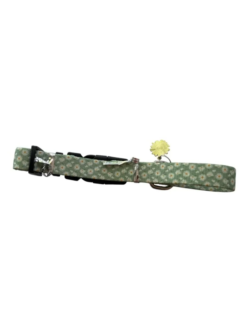 Green Daisy Floral Dog Collar with Flower Charm Adjustable Small Medium (2714-1)